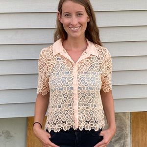 Small Zara basic pink lace crop top